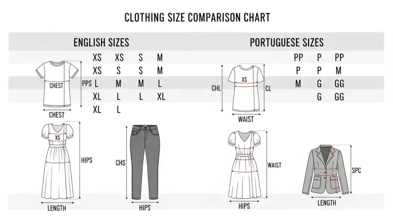Medida de roupa em inglês
