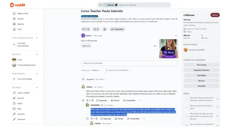 Feedbacks de usuários no Reclame Aqui