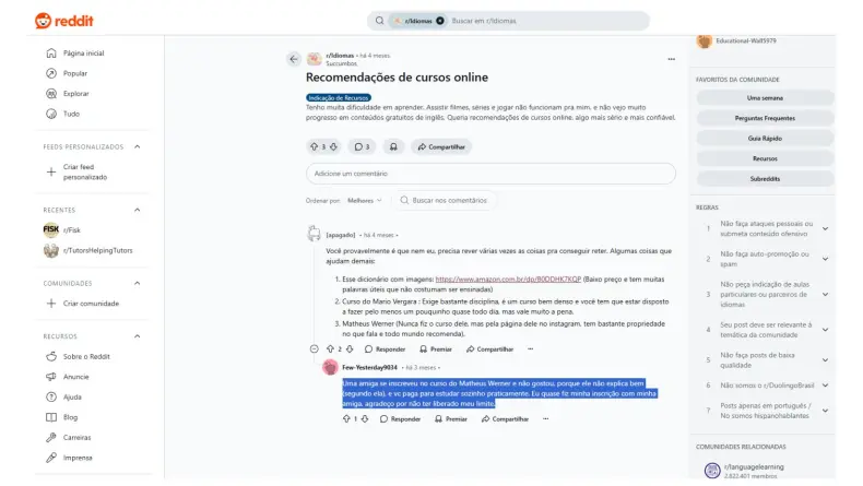Análise de avaliações e feedbacks de usuários no Reddit