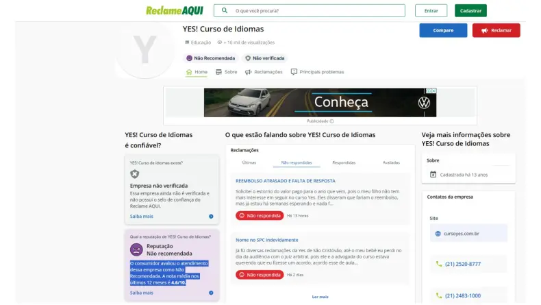 Curso de inglês Yes é confiável