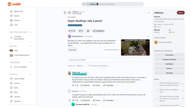 Análise de avaliações e feedbacks de usuários no Reddit