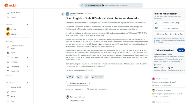 Análise de avaliações e feedbacks de usuários no Reddit
